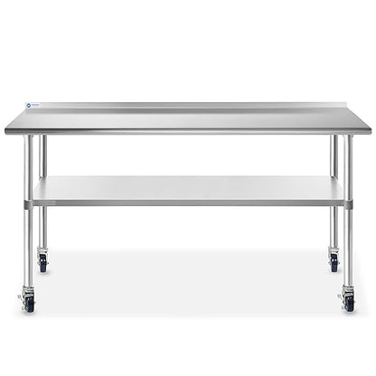 GRIDMANN Stainless Steel Table 72 in. x 24 in., NSF Commercial Kitchen Prep & Work Table w/Backsplash and Wheels