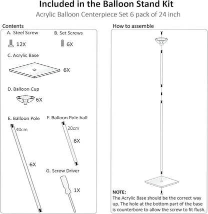 Reusable Acrylic Balloon Stand Kit – Heavy Duty Tabletop Display with Sticks and Base, Ballon Stands for Centerpieces, Centerpiece Table Decorations for Parties (6 Pack 24 inch)