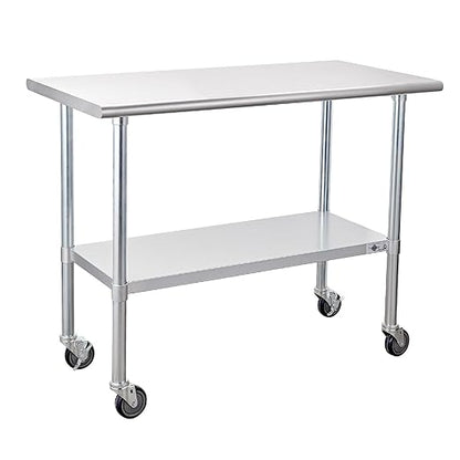Profeeshaw Stainless Steel Table with Wheels 24x48 Inch, NSF Commercial Kitchen Prep & Work Table with Undershelf and Galvanized Legs for Restaurant, Bar, Utility Room and Garage Heavy Duty Table