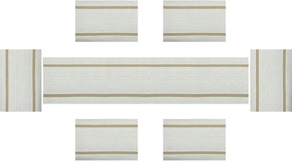 PIGCHCY Luxurious Placemats and Table Runner Set, Stylish Durable Placemats Set of 6 for Home Wedding Hotel Decoration (Beige White)