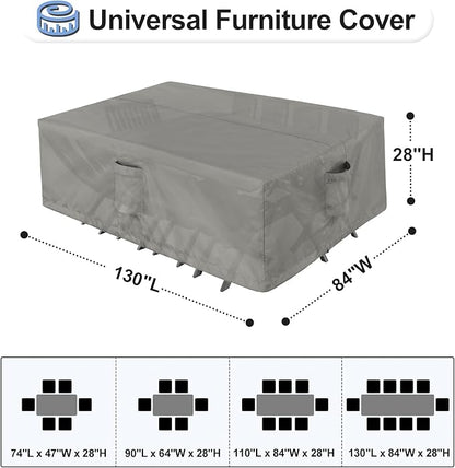 OutdoorLines Outdoor Waterproof Patio Table Furniture Set Covers - Rectangle Couch Sectional Cover Outside Weatherproof Patio Furniture Covering for Deck, Lawn and Backyard 130"L x 84"W x 28"H, Grey