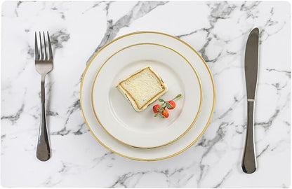 Romanstile Vinyl Placemats Set of 6-12 X 17 Inch - Heat Resistant Place Mats 100% Waterproof Oilproof Wipeable Reversible Faux Leather Table Mats for Kitchen, Dining, Party, Outdoor, Marble