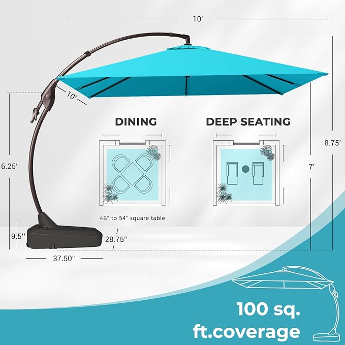 Grand patio 10x10 FT Sunbrella Square Cantilever Umbrella - Image 4