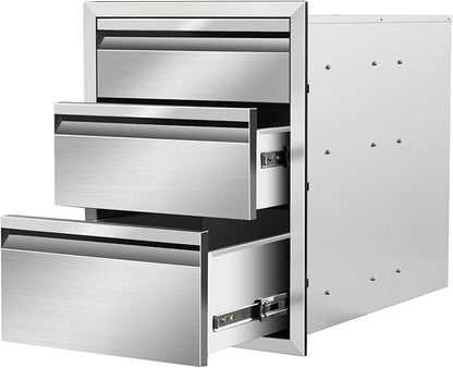 Outdoor Kitchen Drawers 16" W x 21" H x 23" D Stainless Steel Triple Drawers with Hidden Handle for BBQ Island, Patio Grill Station & Outdoor Kitchen Cabinets