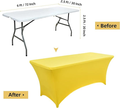 2-Pack 6ft Spandex Table Covers for Rectangle Standard Folding Tables - Wrinkle Resistant Stretch Tablecloths - Ultimate Fitted Table Protector for Parties, Trade Shows, Banquet