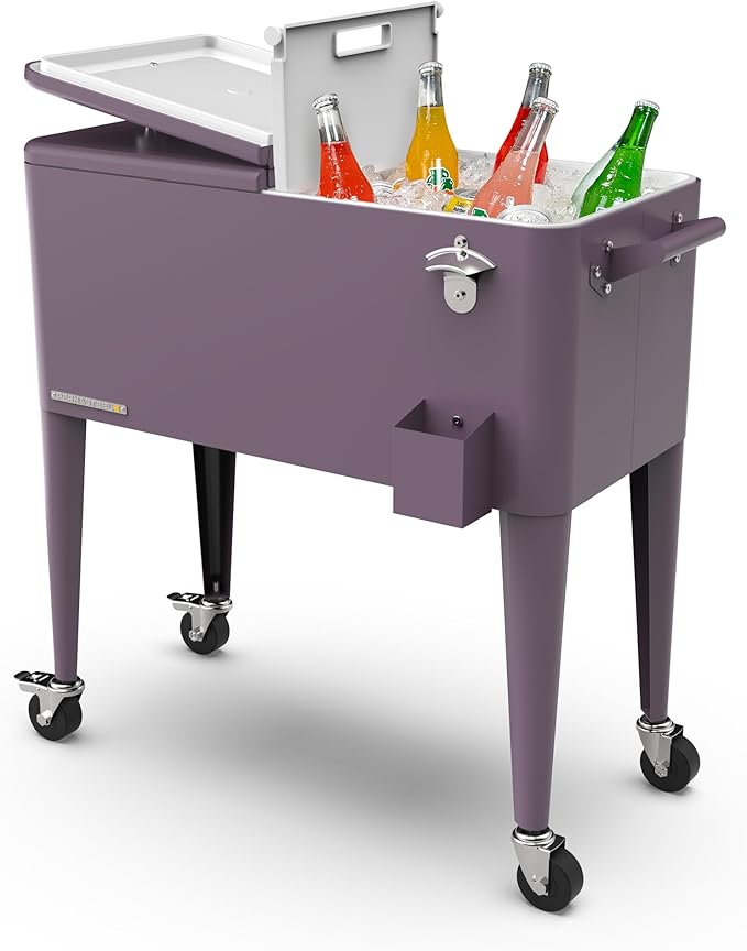 Permasteel 80 Quart Party Cooler, Rolling Ice Chest with Wheels and Handles for Indoor Outdoor Patio