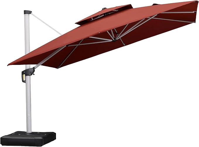 PURPLE LEAF Cantilever Patio Umbrellas 12' x 12' Large Double Top Brick Red | by PURPLELEAF