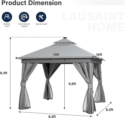 10'x10' Outdoor Gazebo with LED Lights, Metal Heavy Duty Patio Canopy Tent with - Image 2