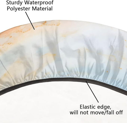 Marble Ripple Orange Blue Round Table Cloth Cover, Elastic Edge Waterproof Wipeable Tablecloths 45"-56" Polyester Tablecloth for Party Restaurant Banquet Holiday Camping Outdoor Picnic