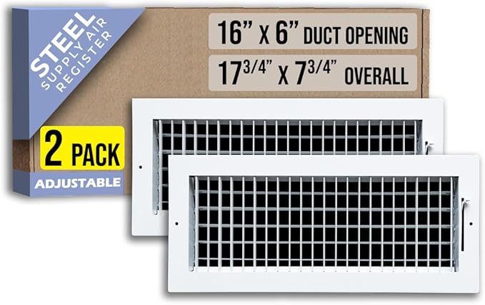 [2 Pack] Fits 16x6 Duct Opening Steel Adjustable Air Supply Grille by Handua | Register Vent Cover Grill for Sidewall and Ceiling | White | Out. Dim.: 17.75" X 7.75"