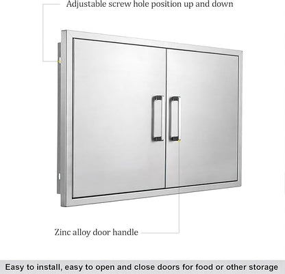 Outdoor Kitchen Door, 28" W21 H Outdoors Access Doors, Stainless Steel BBQ Double Door, Available for Outdoor Kitchen Island
