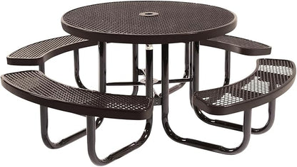COATEDOUTDOORFURNITURE Heavy-Duty Portable Outdoor Picnic Table with Umbrella Hole, Expanded Metal Commercial-Grade Patio Dining Furniture Made in America (46" Round Top, Brown)