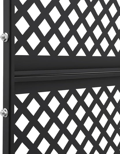 75" H×35" W Decorative Outdoor Privacy Screen with Stand, Outdoor Decor Privacy Fence Screen Metal Fence Panels, Free Standing Metal Divider for Patio Lawn Deck (Black-Small Square)