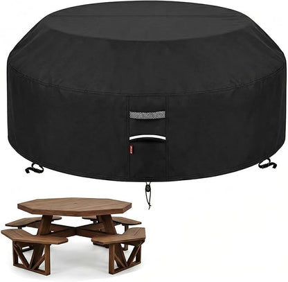 Deosk 94 Inch Outdoor Picnic Table Cover Waterproof Patio Table Covers for 6/8 Seat Octagon Picnic Table & Chair (Black)