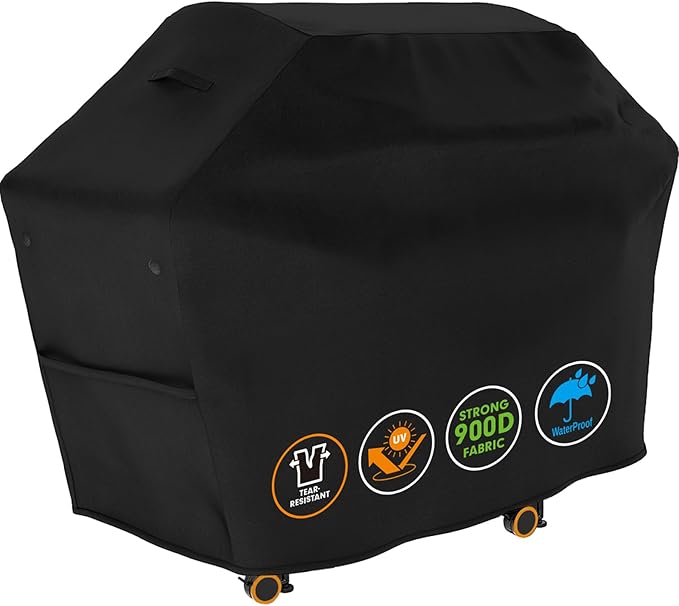 Heavy Duty BBQ Grill Cover 58 x 24 x 46 inch – 600D Polyester Waterproof, UV Fade Weather Resistant & Windproof Gas Barbeque Cover for Weber Char-Broil Brinkmann, Holland, Jenn Air, Cuisinart-Black