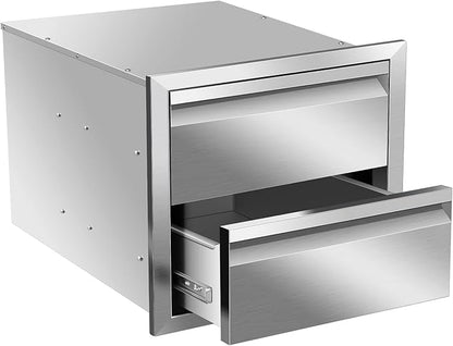 Outdoor Kitchen Stainless Steel Triple Access BBQ Drawers With Handle For BBQ Island Patio Grill Station,Double Drawers