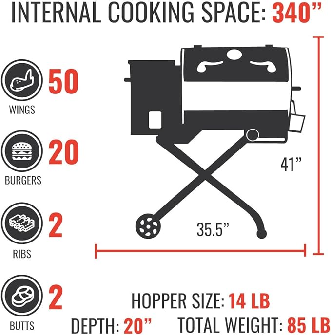 recteq Pellet Grill - Road Warrior 340 + Grilling Basics Bundle, Portable Electric Pellet Smoker Grill, BBQ, Wood Pellets, Sear, Smoke, and More