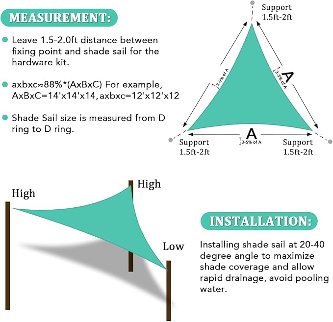 Shade&Beyond Custom Sun Shade Sail 12'X14'X18.4'Triangle Sun Sail Shades Patio - Image 6