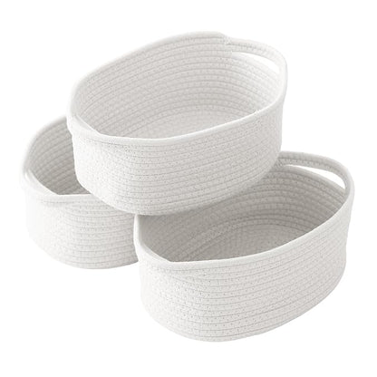 3 Pack Gift Basket with Gift Bag and Ribbons,Small Rope Woven Shelf Storage,Baskets for Gifts Empty,Birthday,Baby Shower,Decorative Organizer Box with Handles(White)
