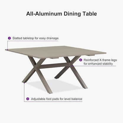 PURPLE LEAF 9 Pieces Outdoor Dining Set All Weather Wicker Patio Dining Set with Square Aluminum Table and Modern Armrest Dining Chairs for Garden Deck Backyard Kitchen, Champagne