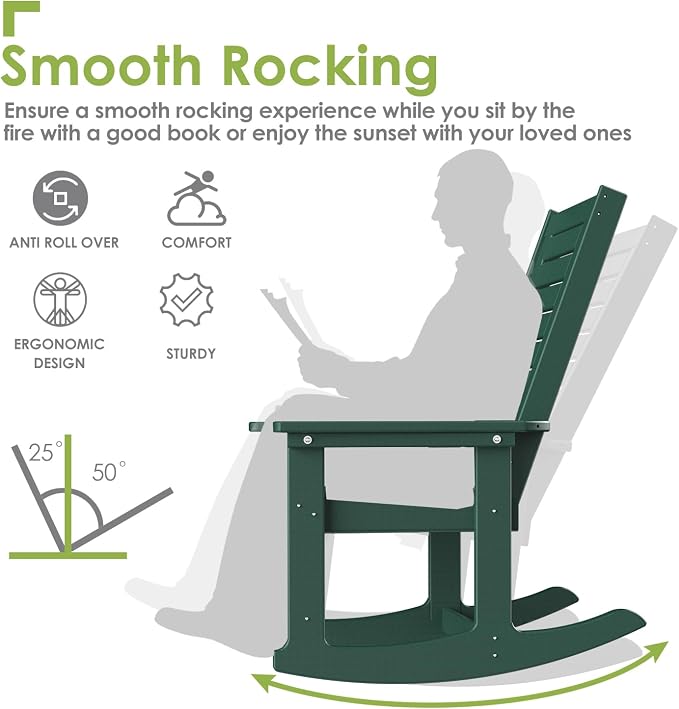 GREENVINES Oversized Outdoor Rocking Chairs Set of 2, HDPE Rocker, Forest | - Image 4