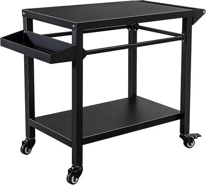 Outdoor Grill Cart Stand Table Pizza Oven with Lockable Wheels, Heavy Duty Movable Kitchen Cooking Prep Station BBQ Cart for Outside Patio, Backyard, Camping and Parties