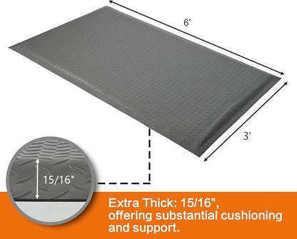 Nisorpa Anti Fatigue Mats Industrial 3' x 6' Ergonomic Standing Mat 15/16" Extra Thick Cushioned Shop Floor Mats Heavy Duty Commercial Diamond Plate - Safety Support for Leg & Back Pain, Grey