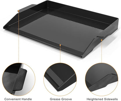 Onlyfire Universal Enamelled Cast Iron Cooking Griddle, Nonstick Coating Griddle Flat Top Grill Plate with extra high sidewalls for All Gas Grills and 4 Burner Range Oven, 23" x 16"
