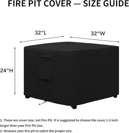 Easy-Going Outdoor Fire Pit Cover Square 32"Lx32"Wx24"H, Durable Outdoor Gas Firepit Cover, Waterproof and Weatherproof Cover for Fire Pit, Black