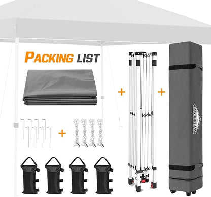 EAGLE PEAK Pop Up Canopy Tent with Wheeled Carry Bag, 8 Stakes, 4 Ropes, 4 Weight Bags, Easy Set Up Tent Canopy, 10x10 ft, 100sqft of Shade, Gray