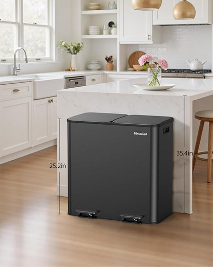 Lovewind Trash Can, 2 x 10.5 Gallon (2 x 40 L) Garbage Can for Kitchen Dual Compartment Recycling Kitchen Step Trash Bin, Stainless Steel Trash and Recycle Bin Combo with Soft-Close Lid, Black