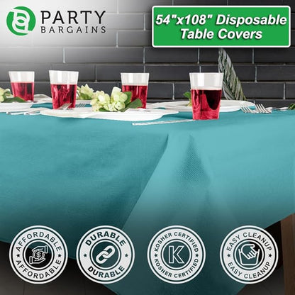PARTY BARGAINS 54" X 108" Paper & Plastic Table Covers, Turquoise, 5 Pack