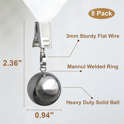 8 Pack Heavy Duty Tablecloth Weights, Rust Proof Stainless Steel Balls with Clips, Weights for Curtain, Outdoor Picnic Table, Flags