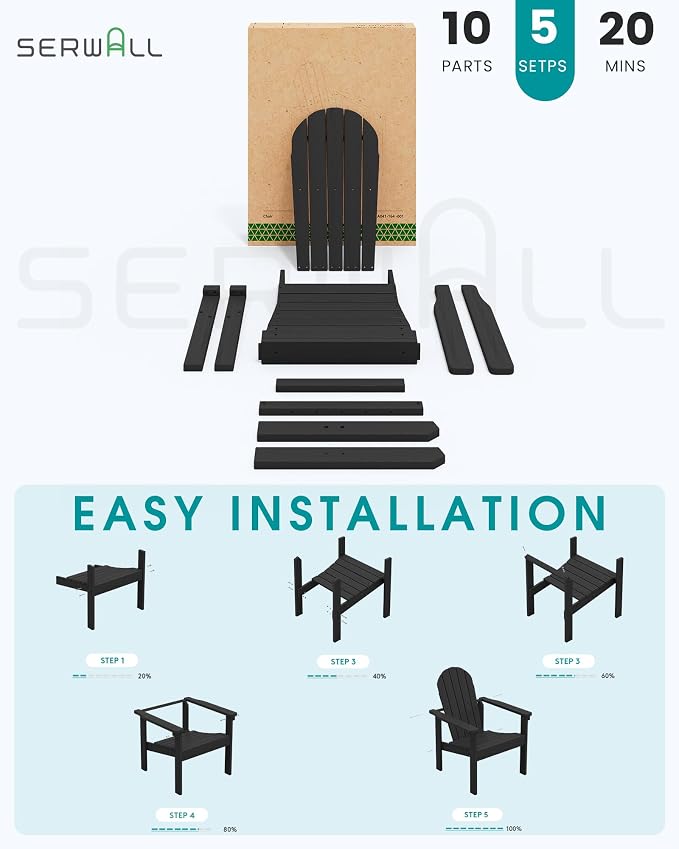 SERWALL HDPE Stackable Adirondack Chair, Space-Saving - Image 8