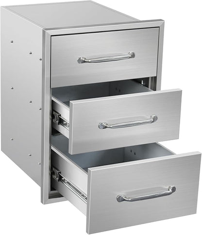 Outdoor Kitchen Drawers 15.7" W x 21.6" H x 17.7" D Stainless Steel Triple Drawers with Ergonomic Handle for BBQ Island, Patio Grill Station & Outdoor Kitchen Cabinets