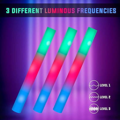 44 PCS Foam Glow Sticks Bulk with 3 Modes Colorful Flashing, Glow Sticks Pack, Foam Light Up Sticks, Glow in Dark Party Supplies for Wedding, Raves, Party, Halloween, 4th of July