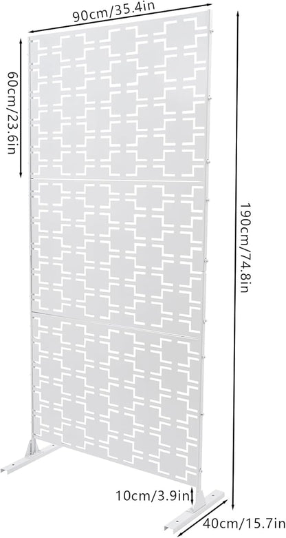 Outdoor Metal Privacy Screen with Stand, 35.4" W x 75" H Freestanding Metal Slatted Decorative Privacy Screen and Panels for Patio Garden Balcony Porch (White Rectangular)