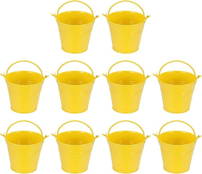 Small Metal Buckets, Mini Buckets with Handle Galvanized Colored Tin Pail Containers Basket Party Supplies - Fit for (Halloween - Classroom Crafts) 2.7" & 10Pcs & Yellow