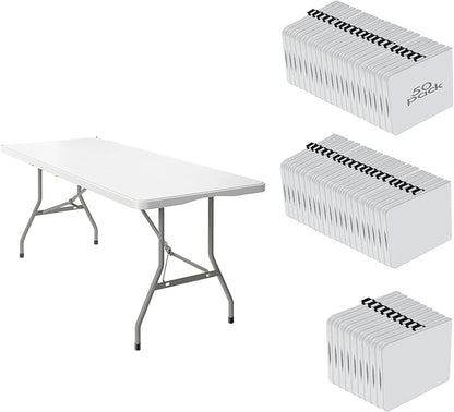 50 Pack of 6 Foot Foldable Table with Built in Handle & Steel Legs ,Heavy Duty Portable ,Perfect for Party, Dining, Wedding, Events, Picnic Indoor, Outdoor, Camping, Utility, Folding(white-50pac)