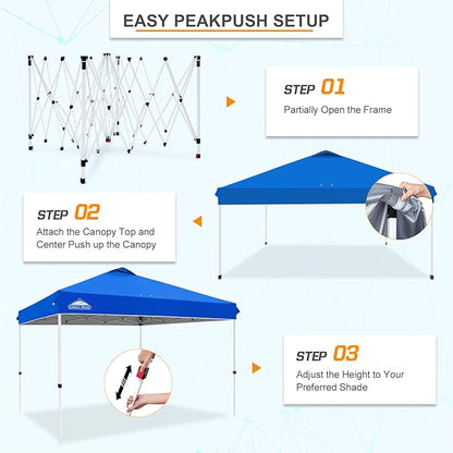 EAGLE PEAK Pop Up Canopy Tent with Wheeled Carry Bag, 8 Stakes, 4 Ropes, 4 Weight Bags, Easy Set Up Tent Canopy, 12x12 ft, 144sqft of Shade, Blue