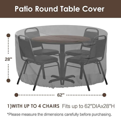 Vailge Round Patio Furniture Covers, 100% Waterproof Outdoor Table Chair Set Covers, Anti-Fading Cover for Outdoor Furniture Set, UV Resistant (Grey, 62"DIAx28"H)