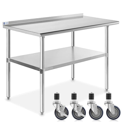 GRIDMANN Stainless Steel Table 48 in. x 24 in., NSF Commercial Kitchen Prep & Work Table w/Backsplash and Wheels
