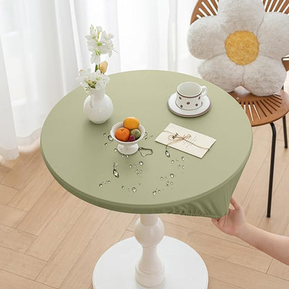 Round Fitted PU Tablecloth with High Elastic Edge 31 Inch Dia Waterproof Oil Proof Table Cloth Anti-Scald Stain-Resistant Wipeable Table Cover for Indoor Outdoor Picnic (Green,31" Dia)