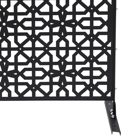 75" H×35" W Decorative Outdoor Privacy Screen with Stand, Outdoor Decor Privacy Fence Screen Metal Fence Panels, Free Standing Metal Divider for Patio Lawn Deck (Black-Knot)