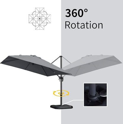 PURPLE LEAF Patio Umbrella 9' x 11.5' Rectangle 360° Rotation Light Grey | More - Image 7