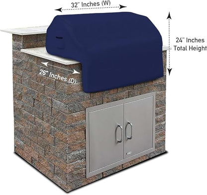 Covers & all Built-in Outdoor Grill Cover, Durable 12 Oz Waterproof Cover Max Material with Air Pocket & Elastic for Snug Fit (32" W x 26" D x 24" H inches, Blue)