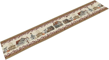 Western Texas Table Runner, Rustic Farmhouse Country Barn Berry Vintage Rural Houses Pumpkin Print Table Runner for Party Picnic Dining Kitchen Table Decor,13x70inch