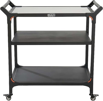 NUUK Outdoor Pizza Oven Table with Three-Shelf 24" x 32" Grill Cart Stainless Steel Rolling Prep Table with Solid Steel Frame, Outdoor Cooking Station Dining Bar Table