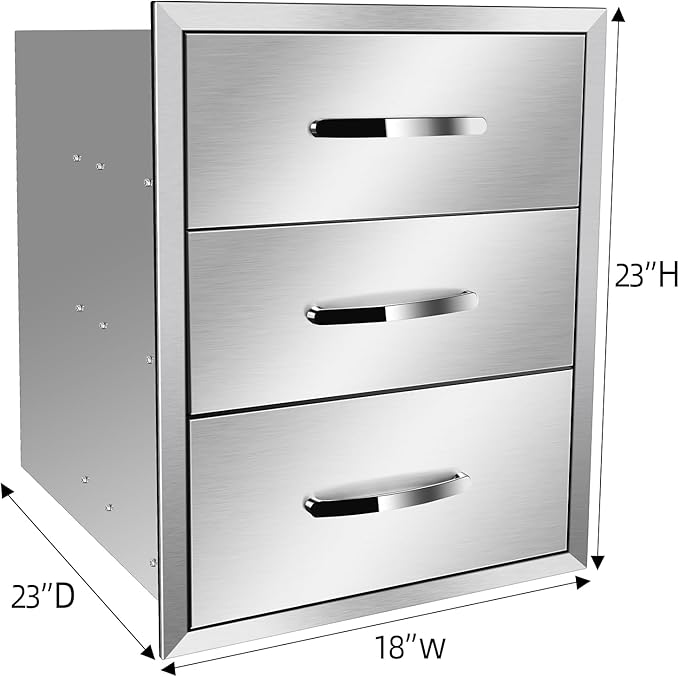 Outdoor Kitchen Drawers, Box Frame Style Flush Mount BBQ Drawer w/Stainless Steel Handle, BBQ Island Drawers For Patio Grill Station,Three Drawers