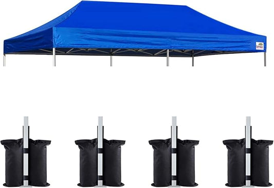 Eurmax USA 10x20 Pop Up Canopy Replacement Canopy Tent Top Cover, Instant Canopy Top Cover ONLY, Choose 30 Colors,Bonus 4PC Pack Weight Bag (10x20, Blue)